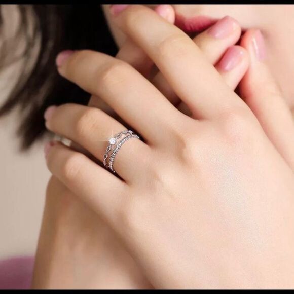 White Gold Plated Diamond Ring - Picture 3 of 5